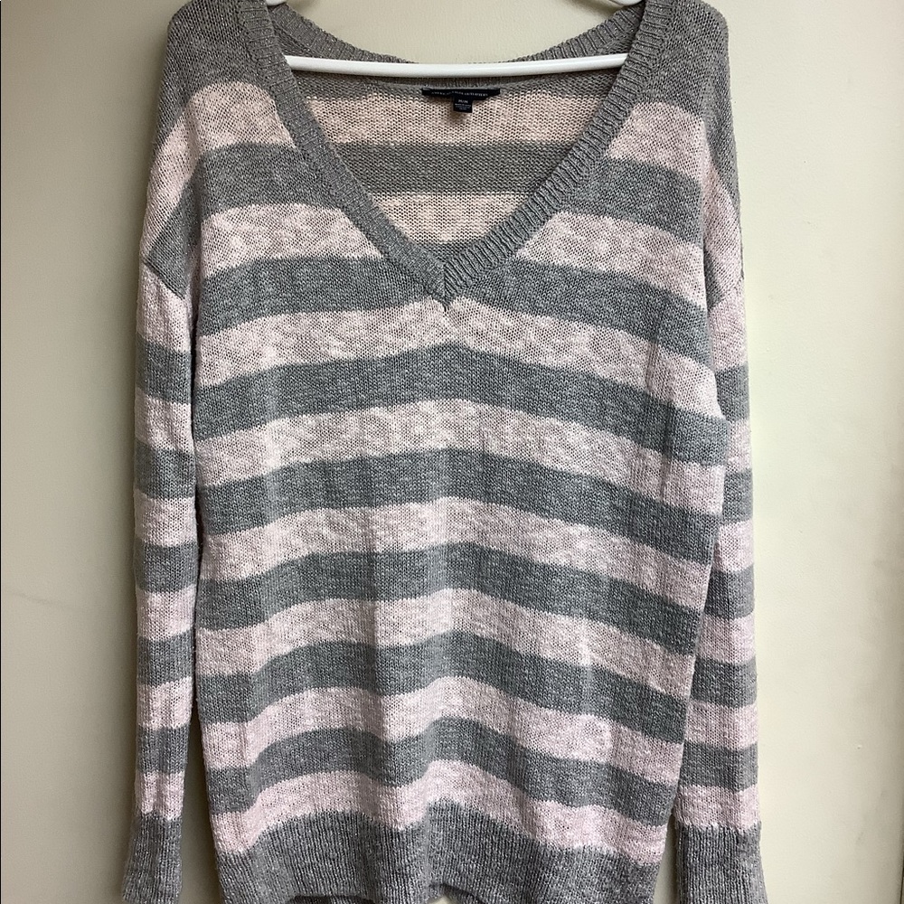 American Eagle striped v-neck oversized sweater